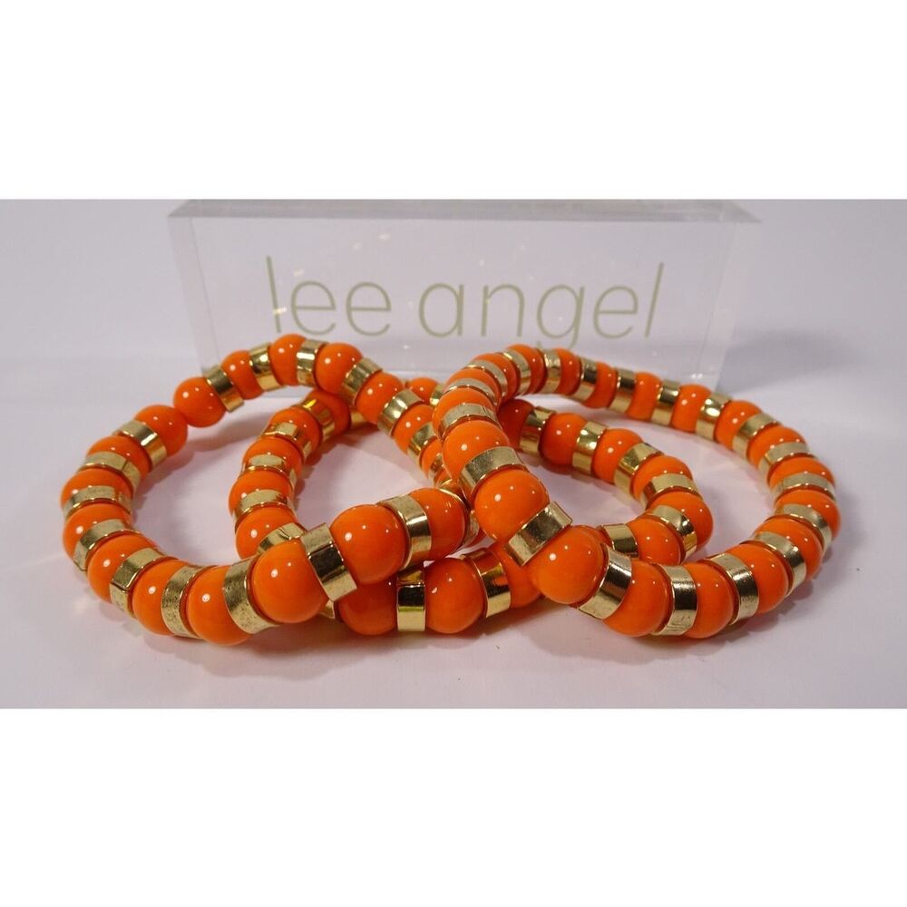 Neiman Marcus Lee Angel Women's Glass Bead Gold Spacer Bracelet Set of 3 NWT 198